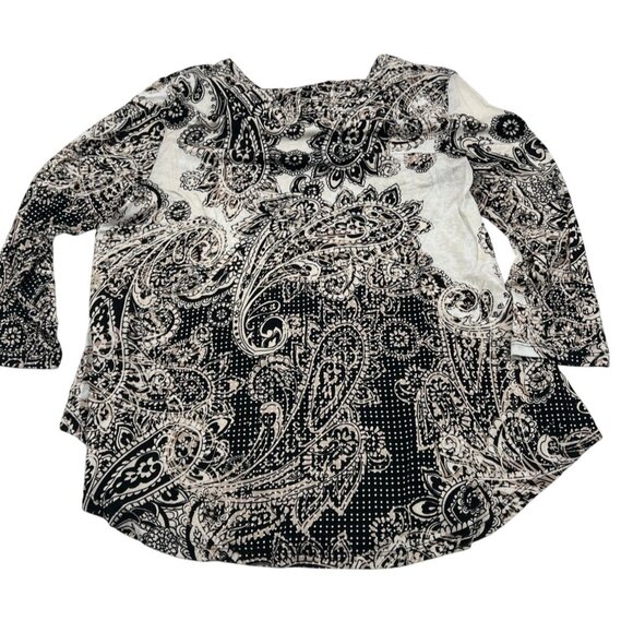 Ruby Rd. Women's Sz Small Black & Beige Paisley 3/4 Sleeve Top - Picture 3 of 4
